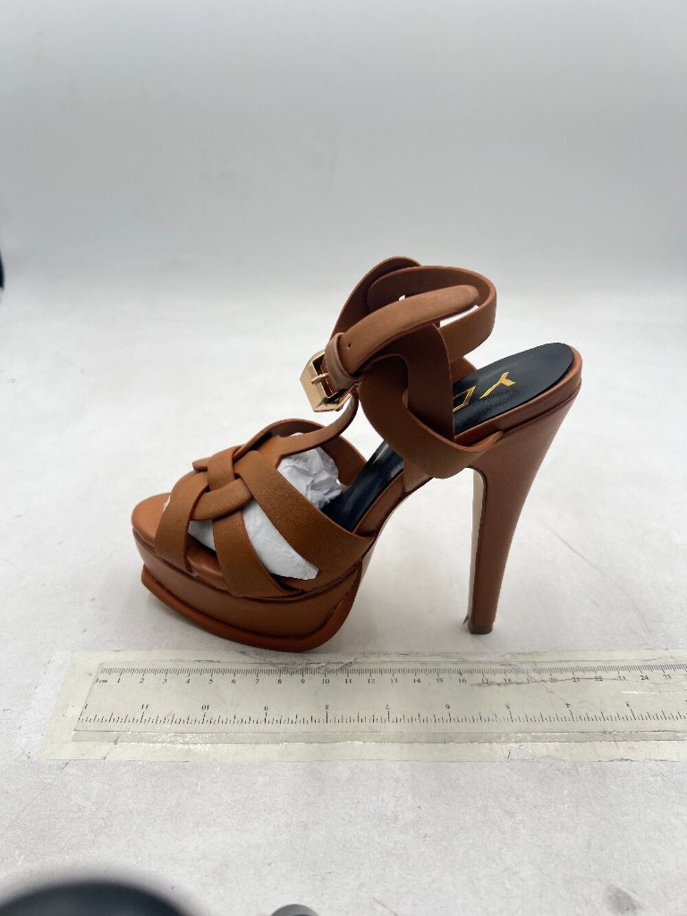 YDN Brown Strappy High Heeled Platform Peep Toe Stiletto Heels T-strap Sandals